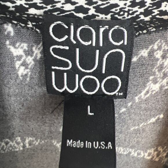 Clara Sun Woo Cardigan Black White Tropical Print SZ L Lightweight Sophisticated - Picture 8 of 9
